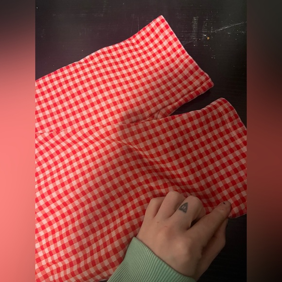 Gingham Checkered Red Crop Top Bike Short Set - Picture 2 of 2